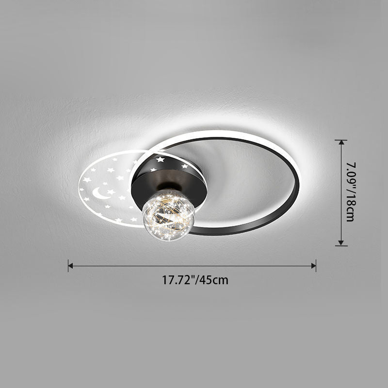 Plafonnier LED contemporain scandinave en verre acrylique et fer avec orbe ronde étoile croissant pour chambre à coucher 