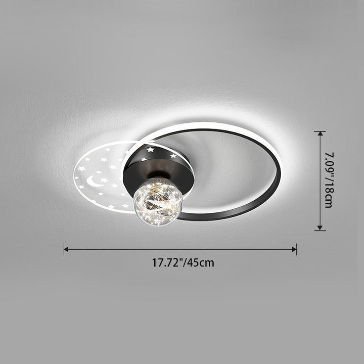 Plafonnier LED contemporain scandinave en verre acrylique et fer avec orbe ronde étoile croissant pour chambre à coucher 