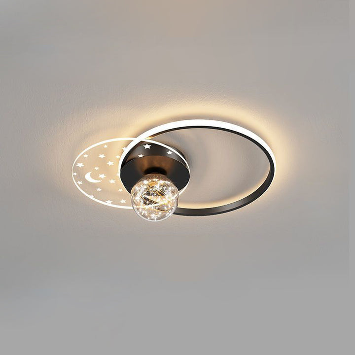 Plafonnier LED contemporain scandinave en verre acrylique et fer avec orbe ronde étoile croissant pour chambre à coucher 