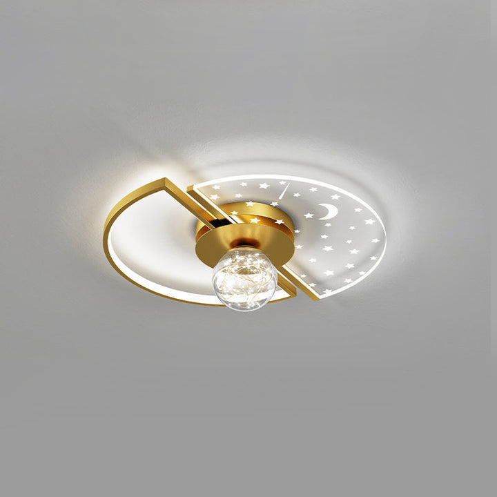 Plafonnier LED contemporain scandinave en verre acrylique et fer avec orbe ronde étoile croissant pour chambre à coucher 