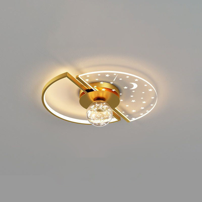 Plafonnier LED contemporain scandinave en verre acrylique et fer avec orbe ronde étoile croissant pour chambre à coucher 