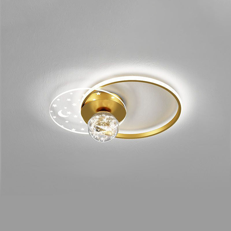 Plafonnier LED contemporain scandinave en verre acrylique et fer avec orbe ronde étoile croissant pour chambre à coucher 