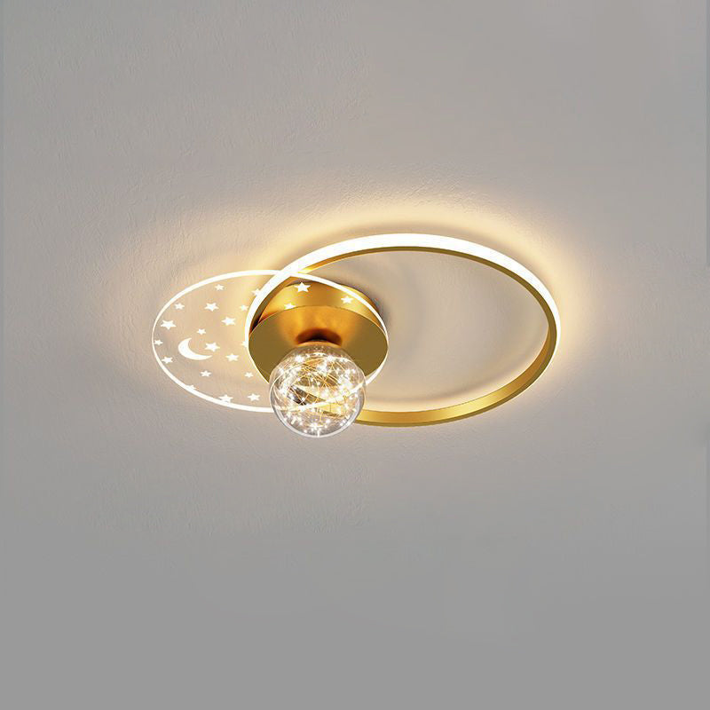 Plafonnier LED contemporain scandinave en verre acrylique et fer avec orbe ronde étoile croissant pour chambre à coucher 