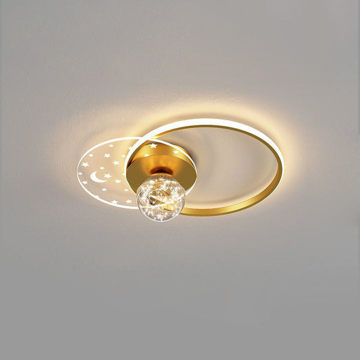 Plafonnier LED contemporain scandinave en verre acrylique et fer avec orbe ronde étoile croissant pour chambre à coucher 