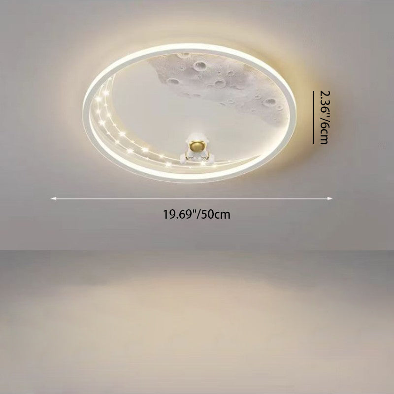 Plafonnier LED rond en résine acrylique fer astronaute planète minimaliste moderne pour chambre d&