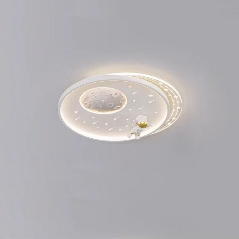 Plafonnier LED rond en résine acrylique fer astronaute planète minimaliste moderne pour chambre d&