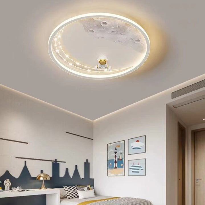 Plafonnier LED rond en résine acrylique fer astronaute planète minimaliste moderne pour chambre d&