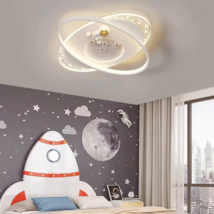 Plafonnier LED rond en résine acrylique fer astronaute planète minimaliste moderne pour chambre d&