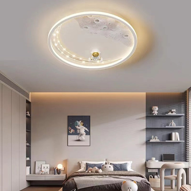 Plafonnier LED rond en résine acrylique fer astronaute planète minimaliste moderne pour chambre d&