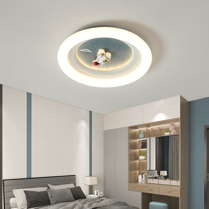 Moderne Einfachheit Kinder Astronaut Planet Runde PE Eisen LED Deckenleuchte für Schlafzimmer 