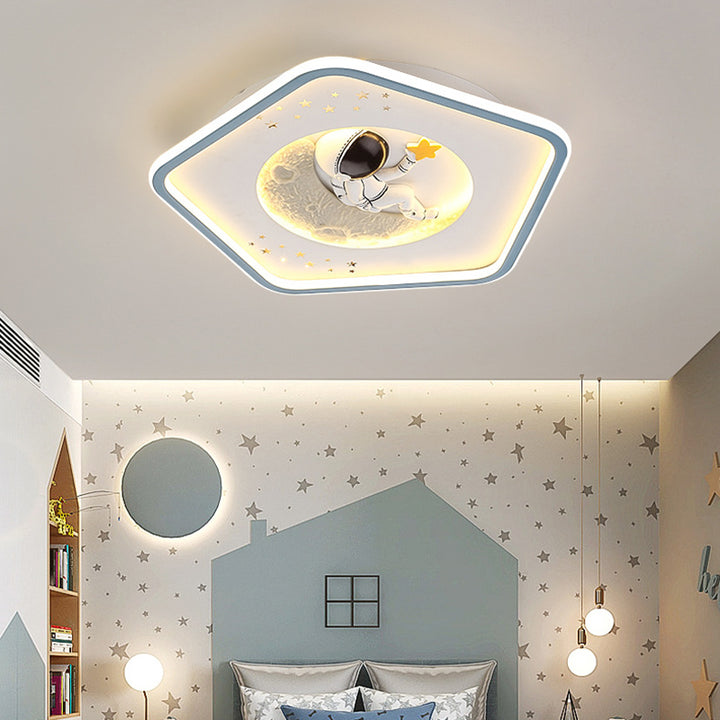 Lustre Plafonnier LED en Résine Acrylique Fer Astronaute Licorne Triangle Pentagone Dessin Animé Enfant Art Déco Moderne pour Chambre 