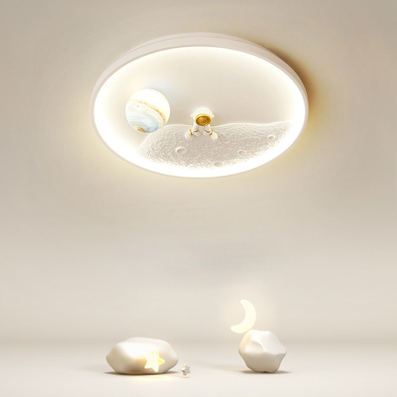 ضوء سقف مثبت بمصابيح LED من الألمنيوم والحديد والراتنج الأكريليكي للأطفال بتصميم آرت ديكو حديث لكوكب رائد الفضاء لغرفة المعيشة 
