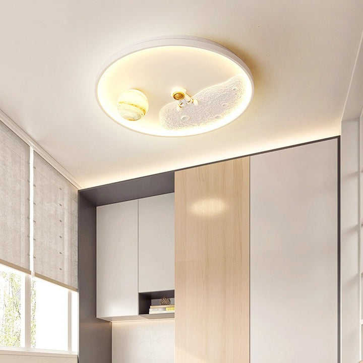 Plafonnier LED en résine acrylique, fer, aluminium Art Déco Moderne pour enfants, avec motif d'astronaute et planète, pour salon 