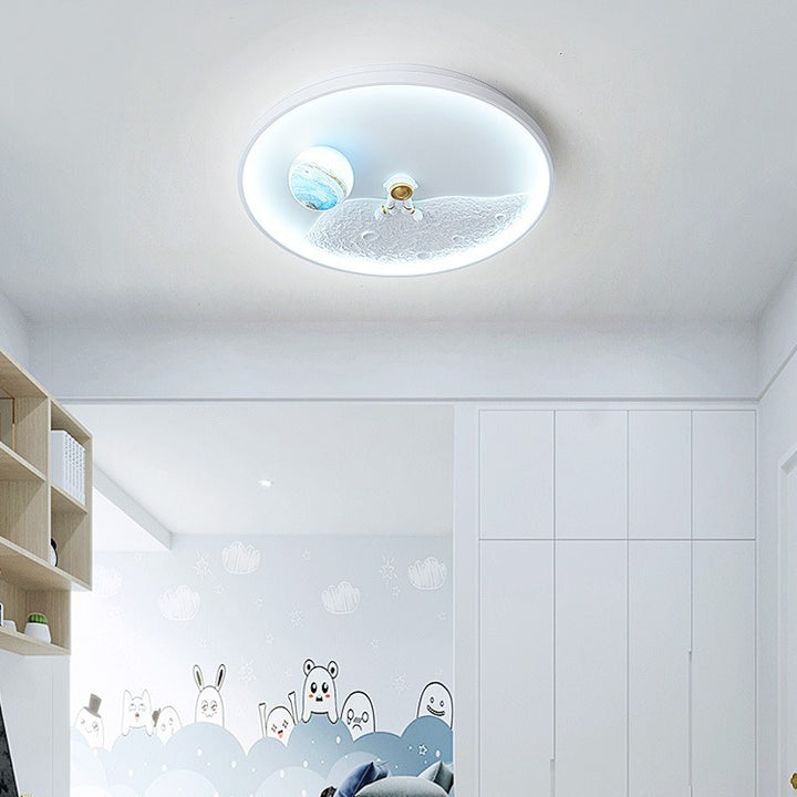 Plafonnier LED en résine acrylique, fer, aluminium Art Déco Moderne pour enfants, avec motif d'astronaute et planète, pour salon 
