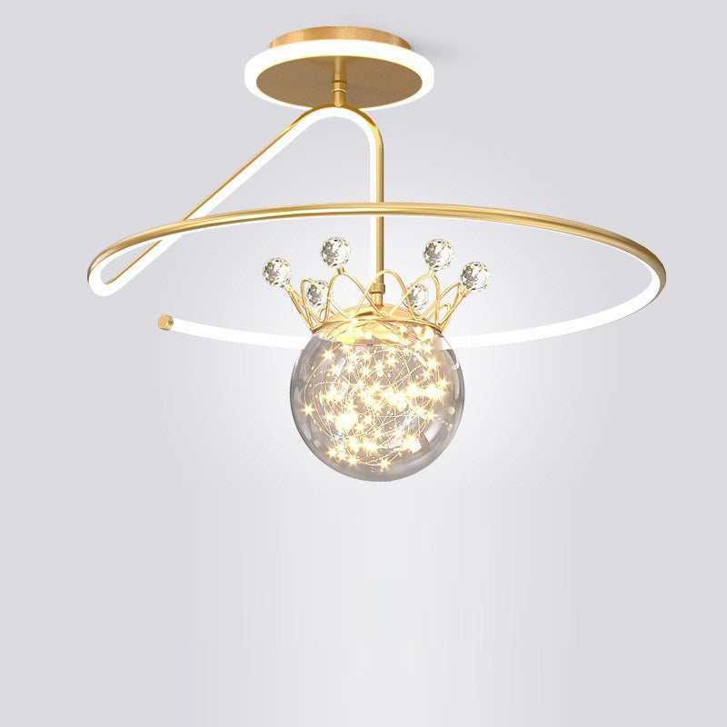 Lustre Plafonnier Semi-Encastré LED en Fer PC Moderne et Luxueux en Forme de Couronne Sphérique pour Chambre 