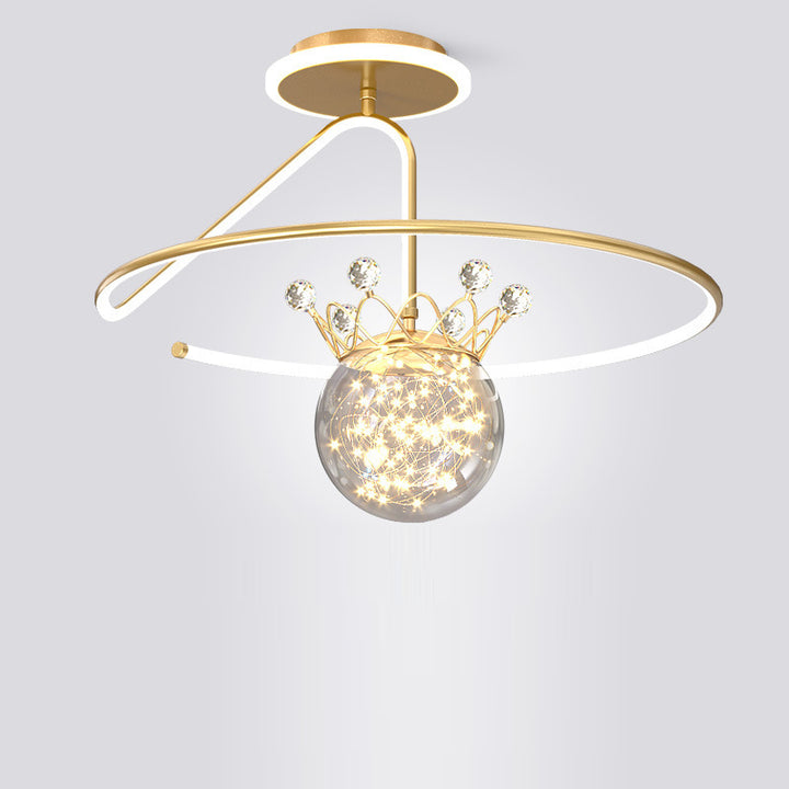 Lustre Plafonnier Semi-Encastré LED en Fer PC Moderne et Luxueux en Forme de Couronne Sphérique pour Chambre 