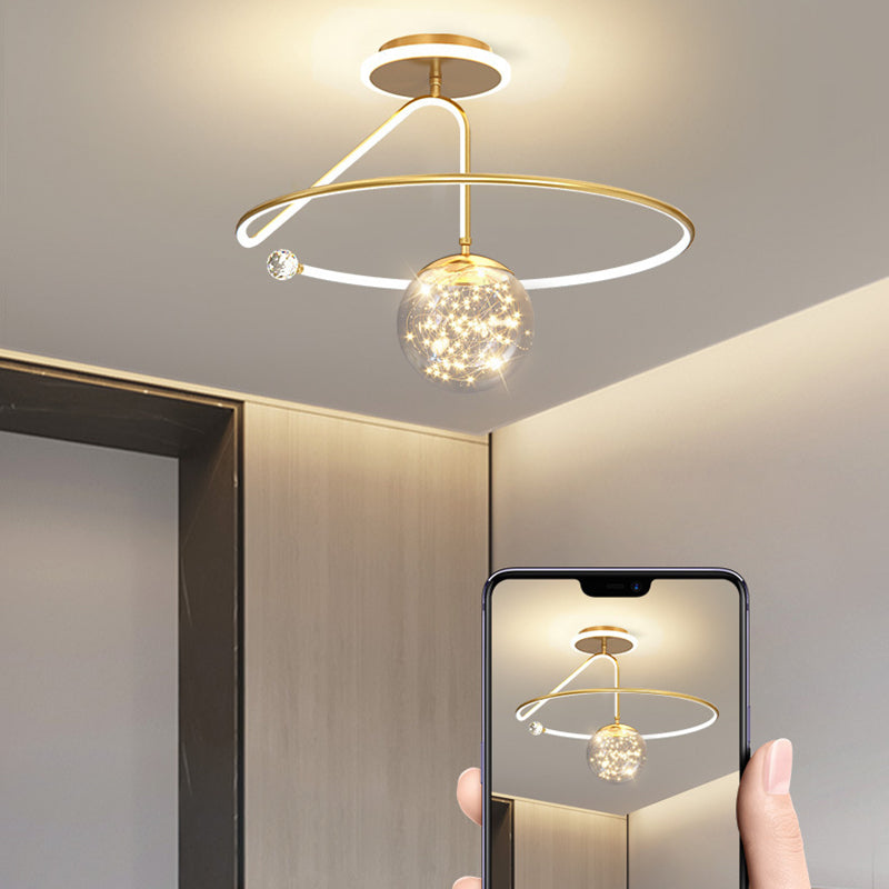 Lustre Plafonnier Semi-Encastré LED en Fer PC Moderne et Luxueux en Forme de Couronne Sphérique pour Chambre 