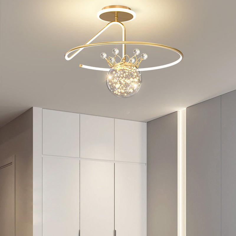 Lustre Plafonnier Semi-Encastré LED en Fer PC Moderne et Luxueux en Forme de Couronne Sphérique pour Chambre 