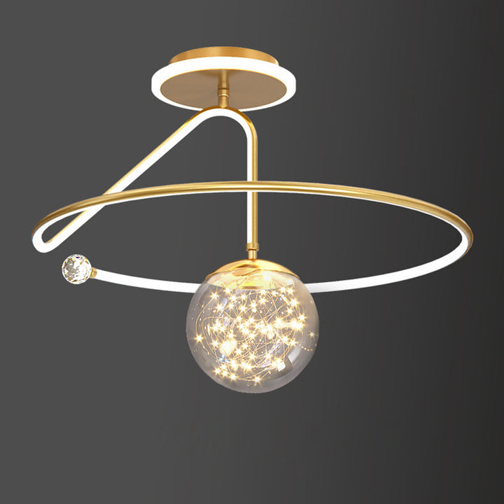 Lustre Plafonnier Semi-Encastré LED en Fer PC Moderne et Luxueux en Forme de Couronne Sphérique pour Chambre 