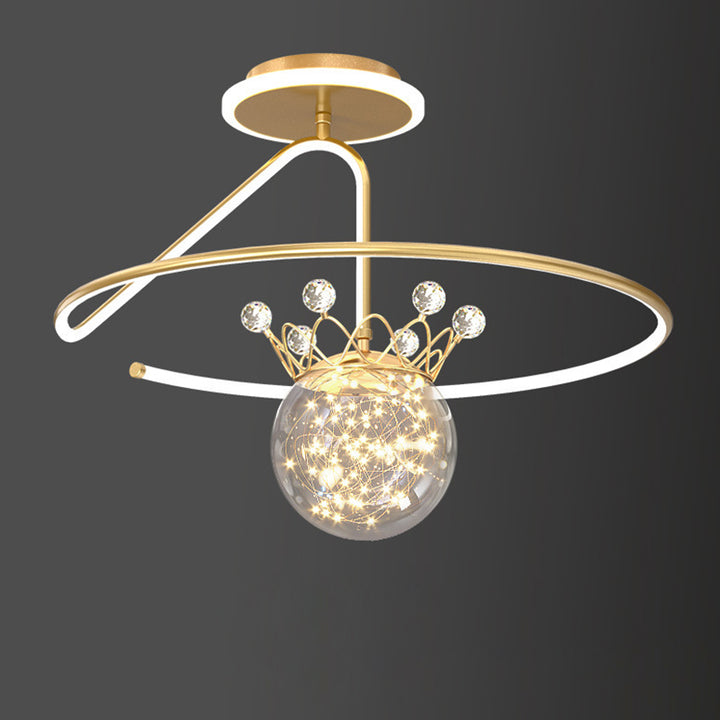 Lustre Plafonnier Semi-Encastré LED en Fer PC Moderne et Luxueux en Forme de Couronne Sphérique pour Chambre 
