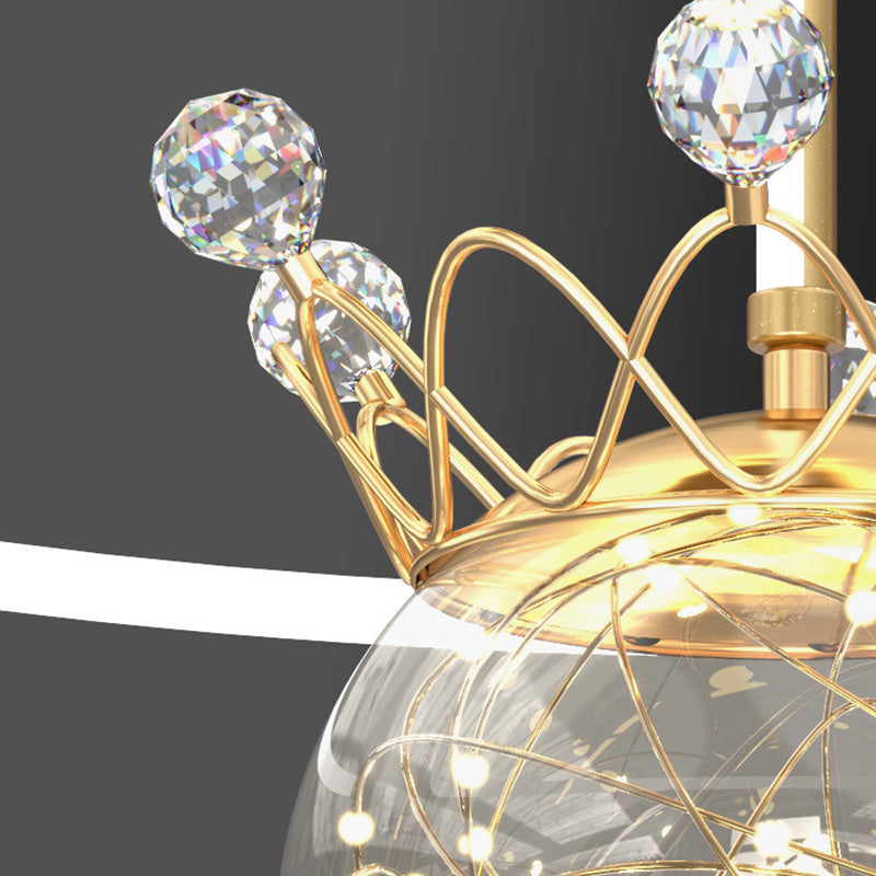 Lustre Plafonnier Semi-Encastré LED en Fer PC Moderne et Luxueux en Forme de Couronne Sphérique pour Chambre 