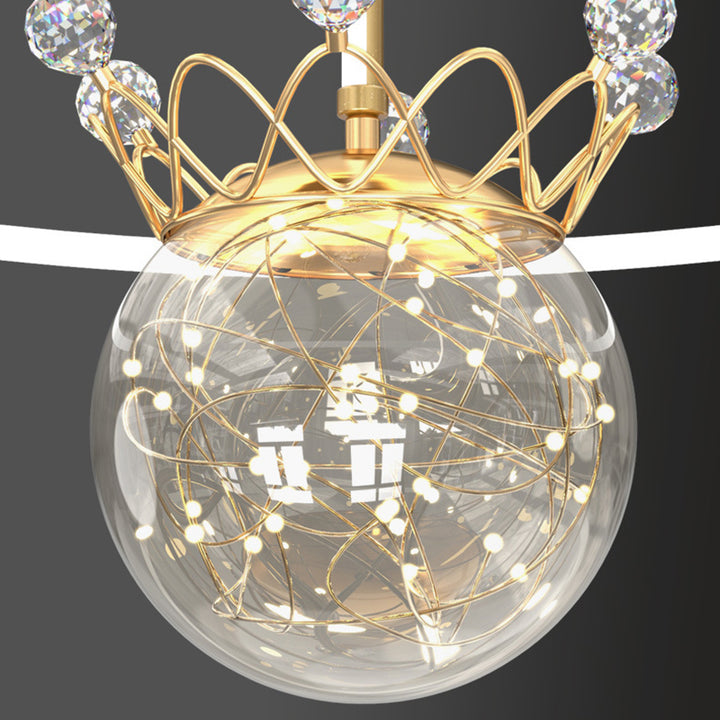 Lustre Plafonnier Semi-Encastré LED en Fer PC Moderne et Luxueux en Forme de Couronne Sphérique pour Chambre 