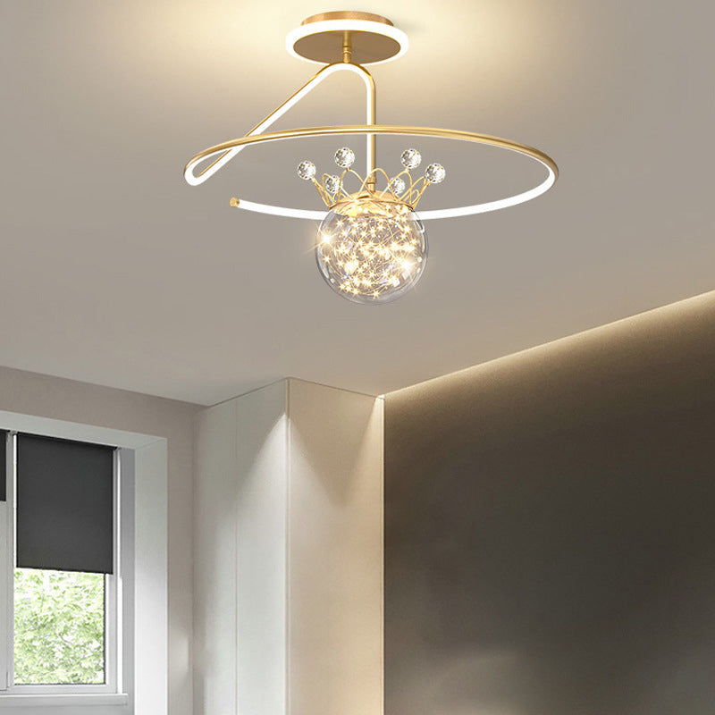 Lustre Plafonnier Semi-Encastré LED en Fer PC Moderne et Luxueux en Forme de Couronne Sphérique pour Chambre 