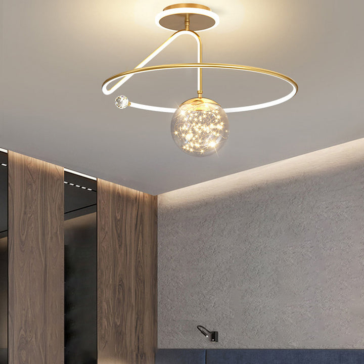 Lustre Plafonnier Semi-Encastré LED en Fer PC Moderne et Luxueux en Forme de Couronne Sphérique pour Chambre 