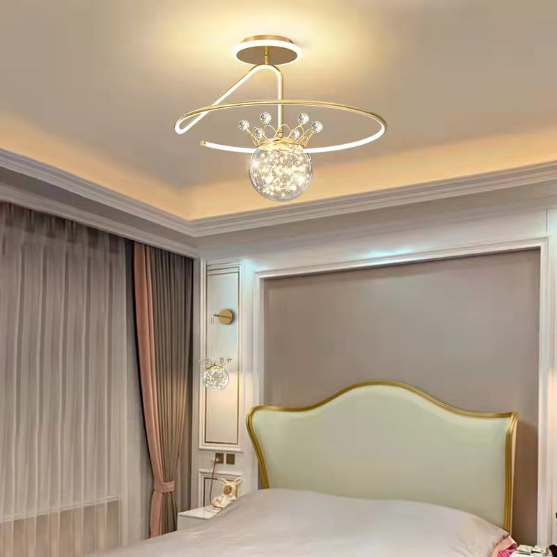Lustre Plafonnier Semi-Encastré LED en Fer PC Moderne et Luxueux en Forme de Couronne Sphérique pour Chambre 