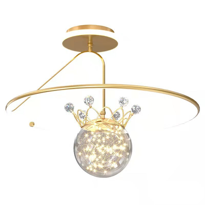 Lustre Plafonnier Semi-Encastré LED en Fer PC Moderne et Luxueux en Forme de Couronne Sphérique pour Chambre 