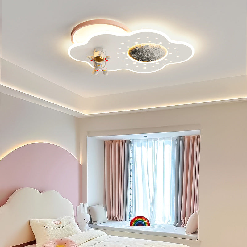 مصباح سقف LED مستدير للأطفال بأسلوب آرت ديكو الحديث مع تصميم سحابة رائد فضاء كوكب من الأكريليك والحديد لغرفة النوم 