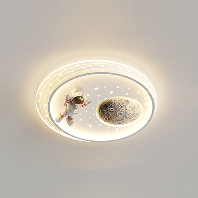 مصباح سقف LED مستدير للأطفال بأسلوب آرت ديكو الحديث مع تصميم سحابة رائد فضاء كوكب من الأكريليك والحديد لغرفة النوم 