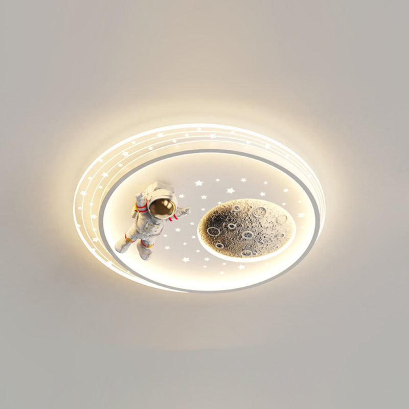 مصباح سقف LED مستدير للأطفال بأسلوب آرت ديكو الحديث مع تصميم سحابة رائد فضاء كوكب من الأكريليك والحديد لغرفة النوم 