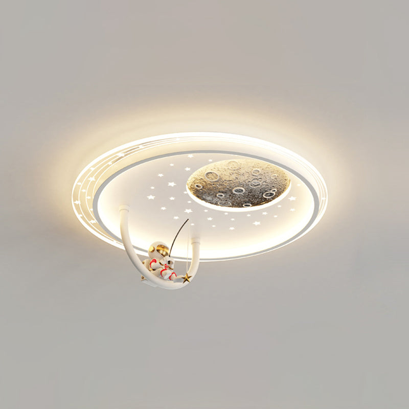 مصباح سقف LED مستدير للأطفال بأسلوب آرت ديكو الحديث مع تصميم سحابة رائد فضاء كوكب من الأكريليك والحديد لغرفة النوم 
