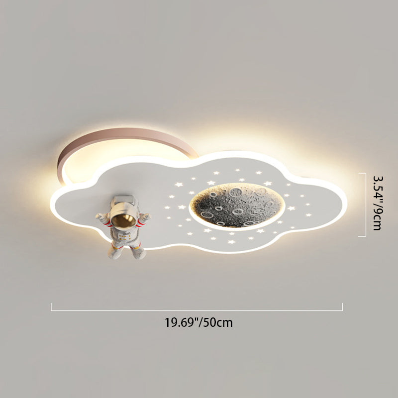 مصباح سقف LED مستدير للأطفال بأسلوب آرت ديكو الحديث مع تصميم سحابة رائد فضاء كوكب من الأكريليك والحديد لغرفة النوم 