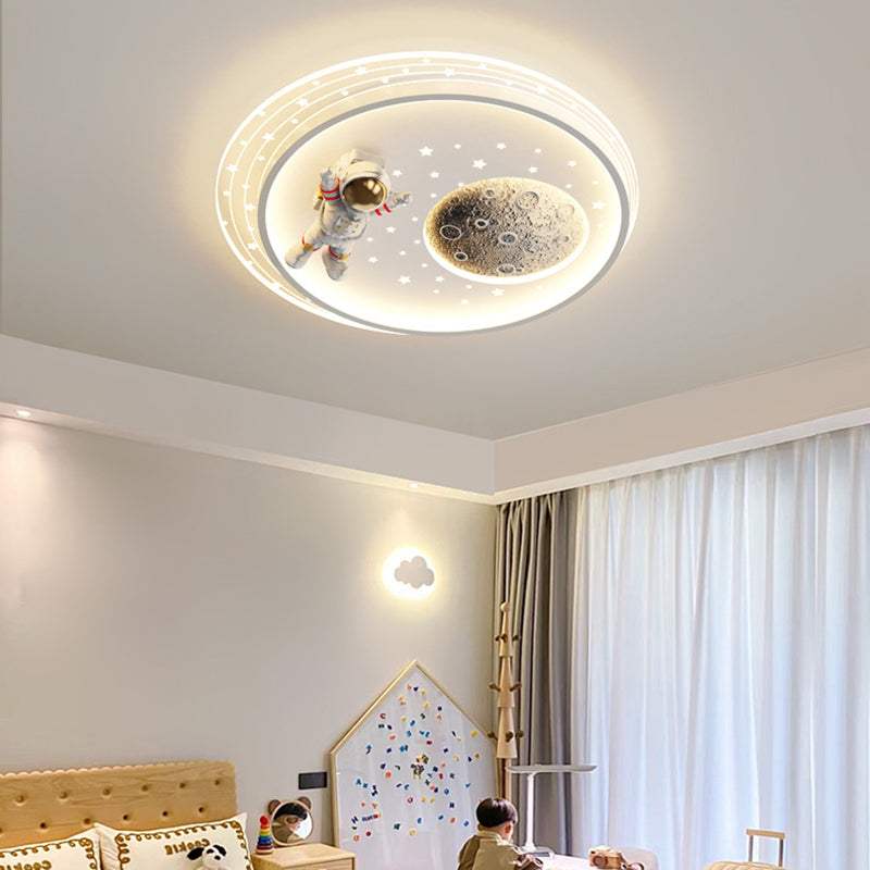 مصباح سقف LED مستدير للأطفال بأسلوب آرت ديكو الحديث مع تصميم سحابة رائد فضاء كوكب من الأكريليك والحديد لغرفة النوم 