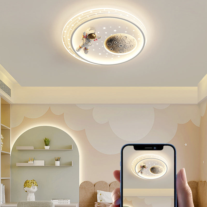 مصباح سقف LED مستدير للأطفال بأسلوب آرت ديكو الحديث مع تصميم سحابة رائد فضاء كوكب من الأكريليك والحديد لغرفة النوم 