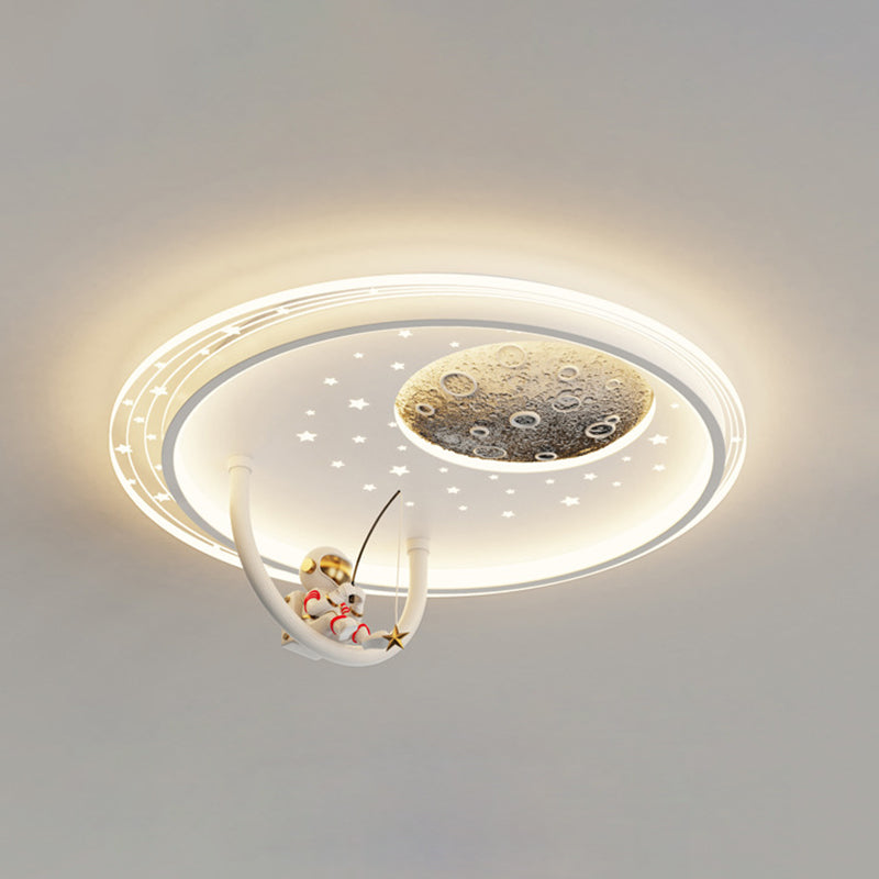 مصباح سقف LED مستدير للأطفال بأسلوب آرت ديكو الحديث مع تصميم سحابة رائد فضاء كوكب من الأكريليك والحديد لغرفة النوم 