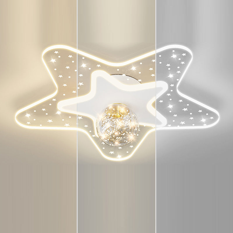 Contemporary Creative Star Pentagram Orb Acrylic Iron LED Flush Mount Ceiling Light For Bedroom
