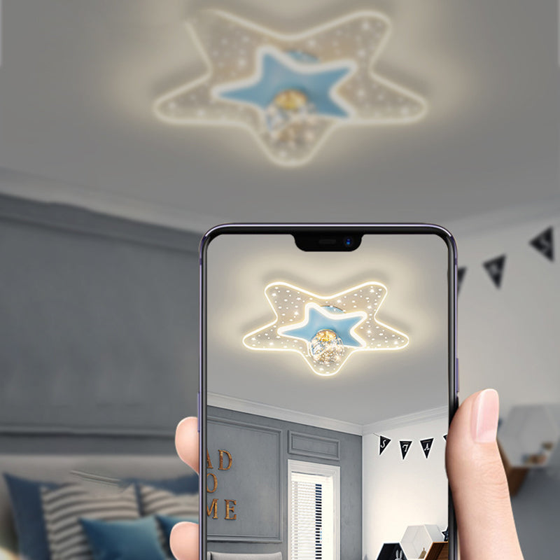 Contemporary Creative Star Pentagram Orb Acrylic Iron LED Flush Mount Ceiling Light For Bedroom