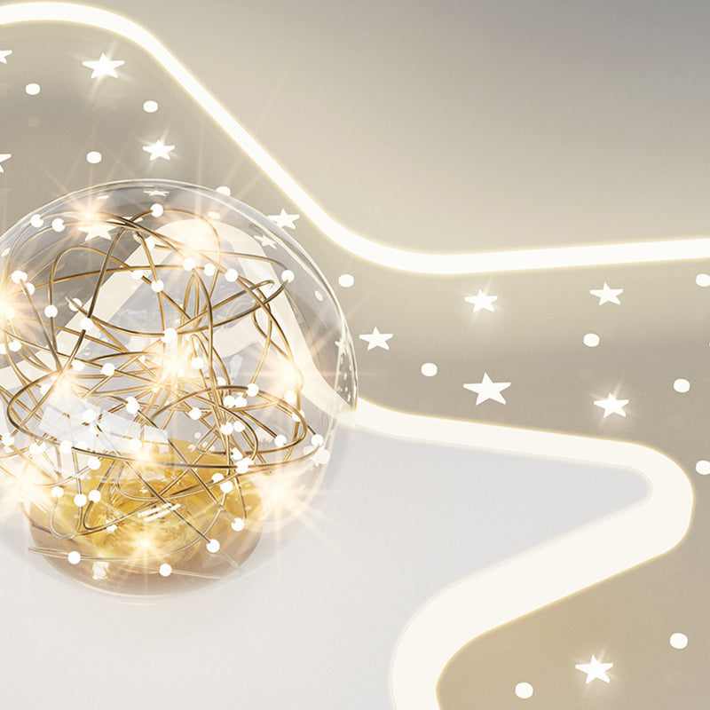 Contemporary Creative Star Pentagram Orb Acrylic Iron LED Flush Mount Ceiling Light For Bedroom