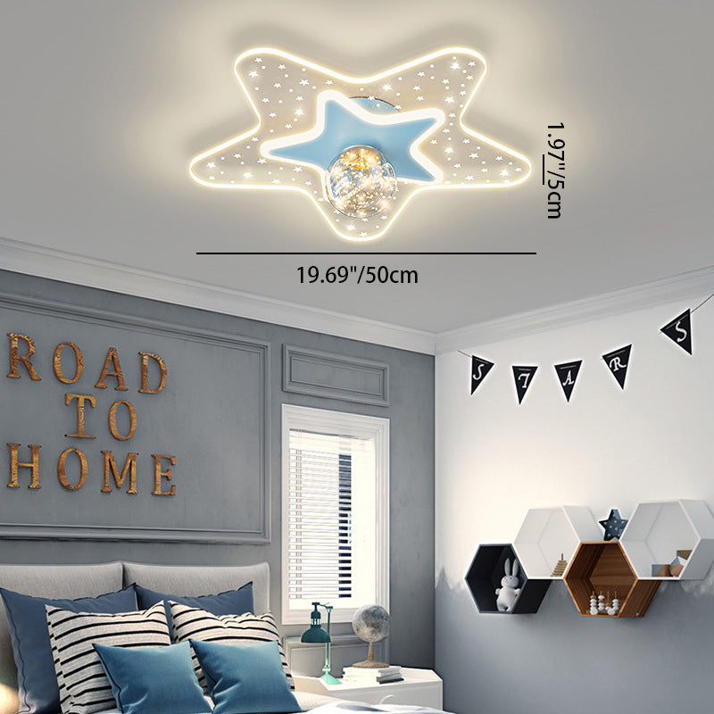 Contemporary Creative Star Pentagram Orb Acrylic Iron LED Flush Mount Ceiling Light For Bedroom