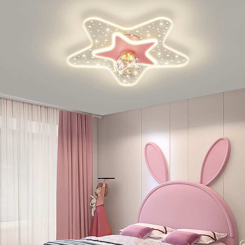 Contemporary Creative Star Pentagram Orb Acrylic Iron LED Flush Mount Ceiling Light For Bedroom