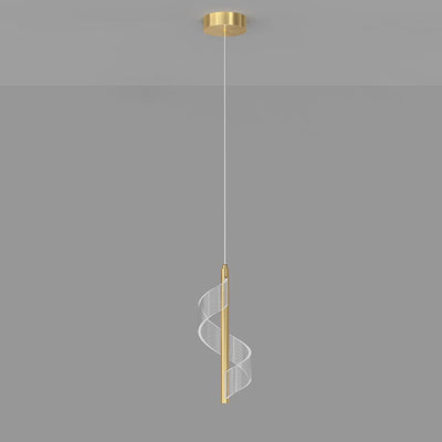 Contemporary Scandinavian Curved Long Strip Acrylic Iron LED Pendant Light For Living Room