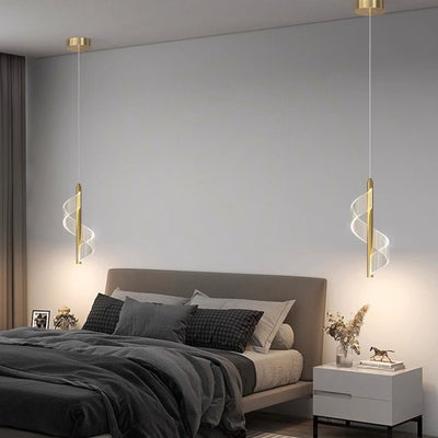 Contemporary Scandinavian Curved Long Strip Acrylic Iron LED Pendant Light For Living Room