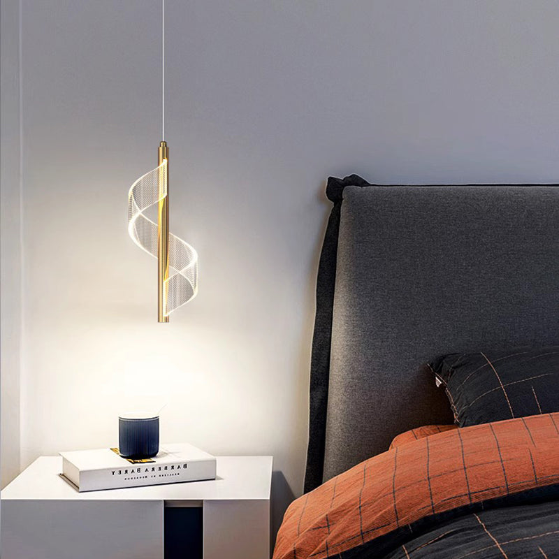 Contemporary Scandinavian Curved Long Strip Acrylic Iron LED Pendant Light For Living Room