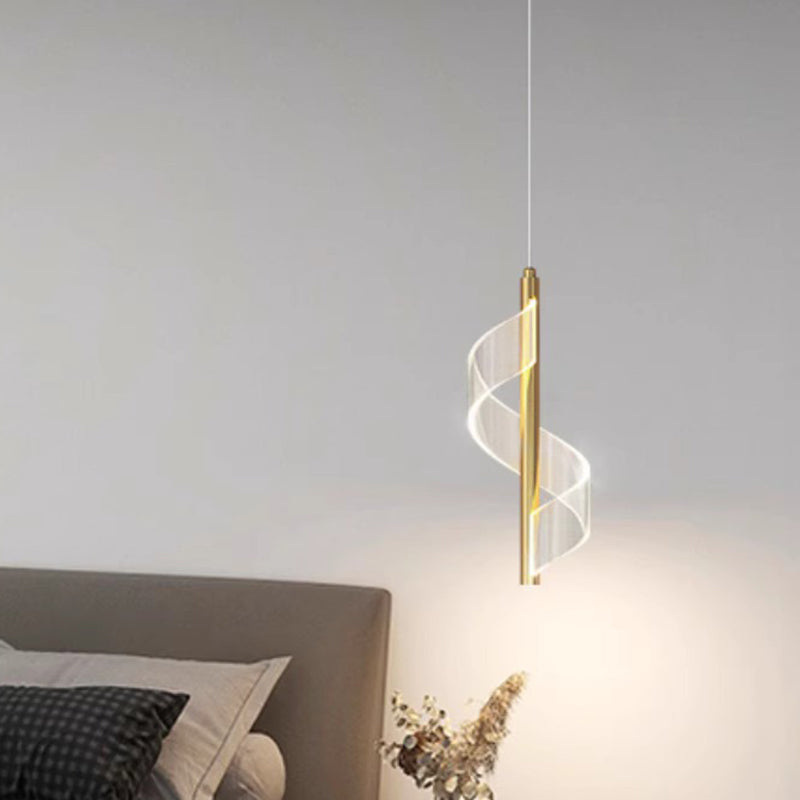 Contemporary Scandinavian Curved Long Strip Acrylic Iron LED Pendant Light For Living Room