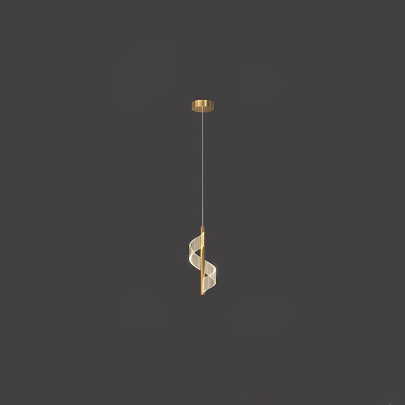 Contemporary Scandinavian Curved Long Strip Acrylic Iron LED Pendant Light For Living Room
