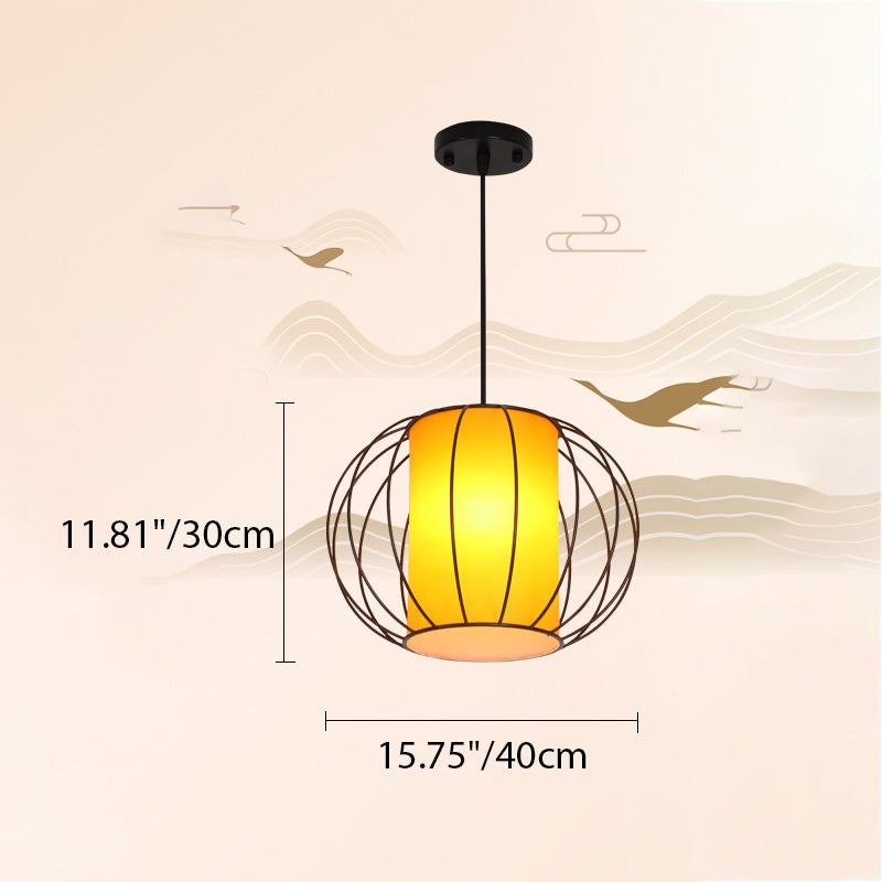 Lanterne chinoise traditionnelle ronde cylindre matériel stratifié suspension 1 lumière pour salon 