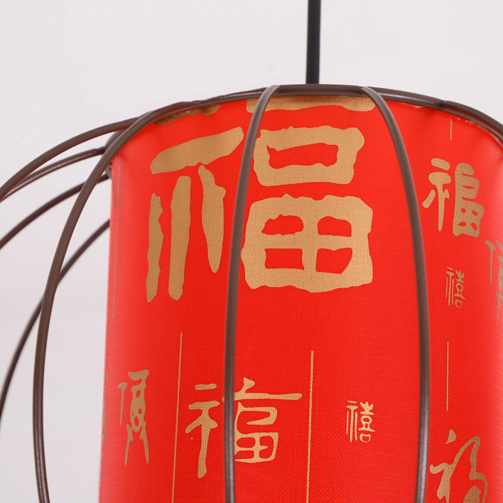 Lanterne chinoise traditionnelle ronde cylindre matériel stratifié suspension 1 lumière pour salon 